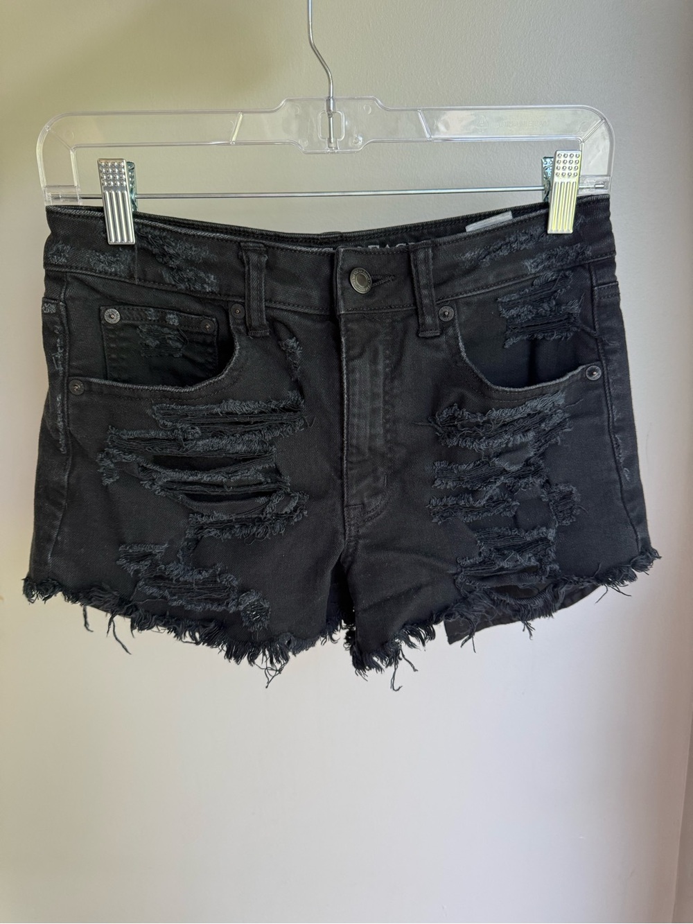 American Eagle Vintage Hi-Rise Festival Black Distressed Denim Women's Shorts